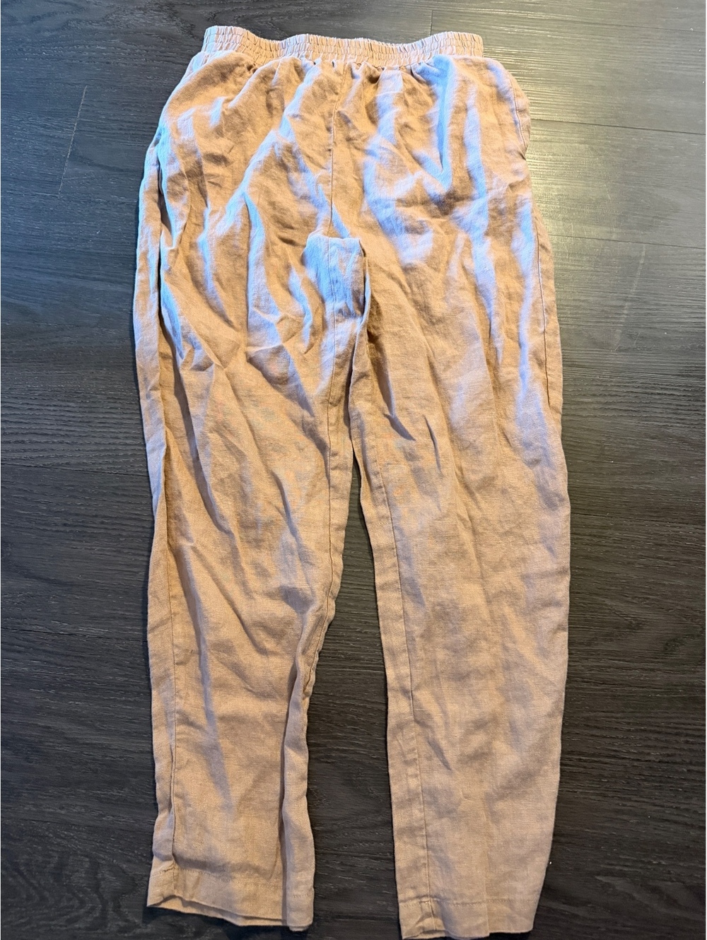 NWT Lintico Tan 100% Linen Elastic Waist Relaxed Pants Medium